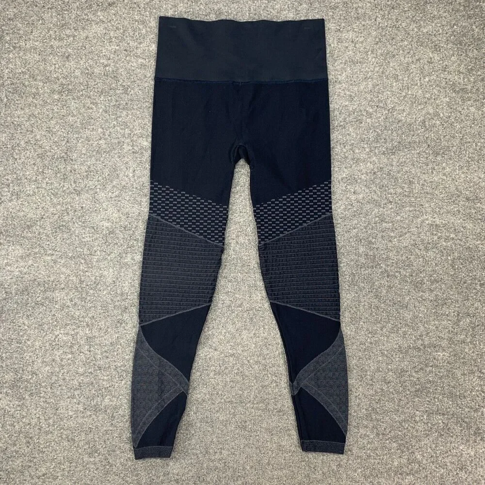 Spanx Leggings Womens L Large Black Blue Panel Seamless Moto High Rise Stretch